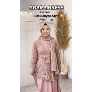 Adara Dress + Outer Brukat Gamis Crinkle Airflow Premium Kondangan Pesta Simple Elegant Mewah Murah
