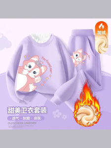 หนาขึ้น ผ้าขนแกะ เด็ก ฤดูหนาว เสื้อสเว็ตเชิ้ต ชุด ลูกไม้ ปกเสื้อ ชุดทูพีซกํามะหยี่ชิ้นเดียวสําหรับเด็กผู้หญิง อุ่น ลำลอง สวมใส่