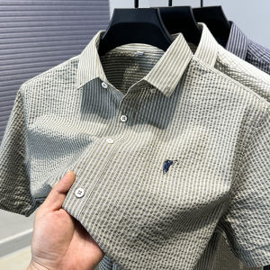 Áo Thun Nam Tay Ngắn Thêu Paul 2025 Mới Về Sọc Dọc Thời Trang Áo Sơ Mi Cotton Polyester Mùa Hè Thoáng Khí Thường Ngày