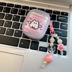 Cute Pixel Cat Silicone Protective Case for  AirPods pro 3 Transparent Soft Anti-Fall Cover Compatible with Generations 1-5