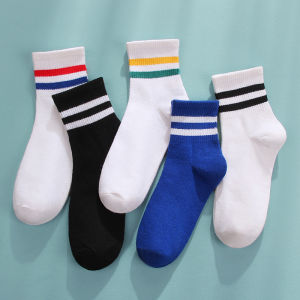 Mens Mid-Calf Breathable Sweat Absorbent Sports Socks Cotton Blend All-Season College Style Basketball Socks Trendy Ins Style