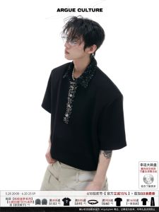 เสื้อยืดคอโปโลทรงหลวมแขนสั้น ArguE CulturE ทรงหลวม แขนสั้น คอเหลี่ยม ประดับเข็ม แฟชั่นฤดูร้อน ผ้าโพลีเอสเตอร์ผสมคอตตอน