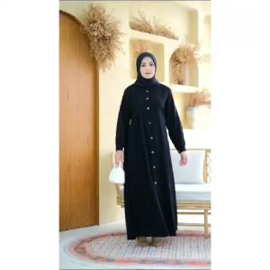 Gamis Couple Ibu dan Anak Zahira Jetblack Premium Mewah Kacing Bordir Terbaru Size S M L XL XXL | Dress Remaja Hitam Pekat