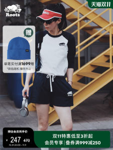Roots American Retro Womens T-Shirt Baseball Shirt Color Block Seven-Quarter Sleeve round Neck Summer Casual Cotton Top