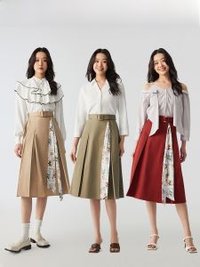 Elegant High Waist A-Line Skirt with Ribbon Decoration for Commuting Vero Moda Womens Fashion Cotton Blend Long Skirt