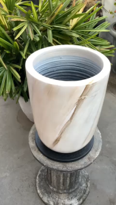 POT BUNGA GERABAH MARMER TANAH LIAT KAPSUL TINGGI D25 T35 PUTIH GLOSSY - GERABAH KAPSUL D25 MARMER