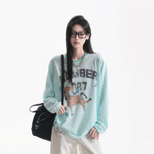 zuocisankon | Color Block Horse Print Striped Long Sleeve Casual Blouse