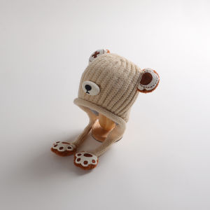 Cute Knitted Hat for Boys And Girls Autumn Winter Style Ear Protection No Brim Cap Mixed Fabric round Top Childrens Hat