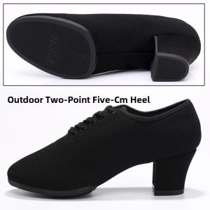 WUNUO | Womens Latin Dance Shoes Round Toe Oxford Cloth Mid High Heel Social Dance Teacher Square Modern Dance Shoes Breathable Lightweight