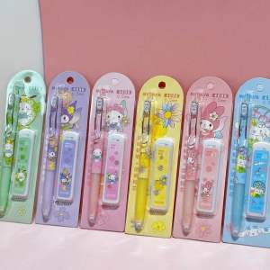 4006 Flower party Sanrio Set pencil with refill pen Cute Cartoon Mymelody Kuromi Cinnamoroll Pochacco Pom Pom Purin 0.5mm Mechanical Pencil with Refills childrens