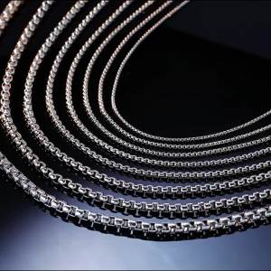 Skyrim Fashion 60cm Long Box Chain Necklace Men Stainless Steel Black Gold Color Link Chains Basic Punk Jewelry Wholesale