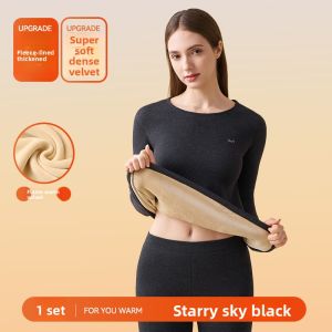 MiiOW | Thickened Fleece Warm Underwear Set For Women Color Spun Anti-Cold Autumn Clothes Long Pants Base Shirt For Autumn And Winter