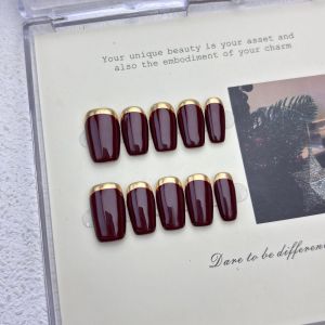 10Pcs Acrylic Press on Nails Red French Style Fake Nails Includes 1 Sheet Adhesive Tabs & 1 Pc Mini File & 1 Pc Crystal Stick