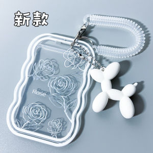 Rose Flower Transparent Lunch Card Holder ID Card Sleeve Bus Access Control Campus Student Badge Lanyard Work ID Case