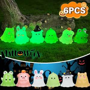 YESPERY 6Pcs Figurine Luminous Miniature Funny Ghost Animals Micro Landscape Ornaments for Halloween Decorations Home Desk Decor