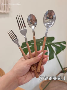 Korean Style Internet Celebrity For Home Long Spoon Fork Stainless Steel Tableware Knife and Fork Ins Style Exquisite Dessert Spoon for Children