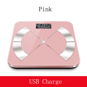 Digital Tempering Glass Display Smart Body Composition Scale Bluetooth Connect with Phone Weighing Body Fat Scale Monitoring Health Indicators Pink USB Charge
