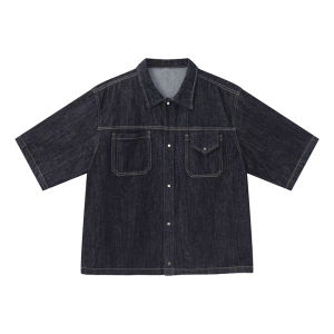 ฤดูร้อนใหม่ DENIM 2 ชิ้นชุดสําหรับชายหลวม Fit เสื้อแขนสั้นสีน้ําเงินเข้มและขากว้างกางเกง Capri Casual Streetwear