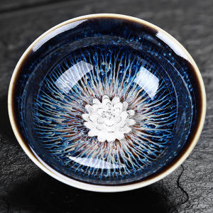 Kiln Baked Temmoku Glaze Jianzhan Silver Tea Cup Ceramic Kung Fu Tea Cup Jun Kiln Master Cup Individual Cup Tea Bowl