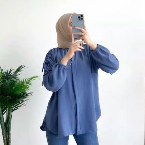 Blues Baju Wanita Dewasa Remaja Muslim Kekinian Terbaru Termurah Terlaris Bahan Crinkle Airflow