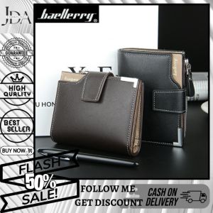 New Fashion Baellerry brand mens wallet High Class Stainless Design On Side hot selling PU leather short style zipper wallets for men with Hasp male classic trendy mens coin purse card holder Model#D1282
