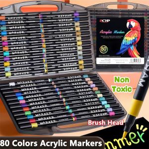 80 Colors Brush Tip Acrylic Marker Pen Set Colored Pens Coloring Pen Highlighter Pen Art Supplies DIY Painting Ideal Christmas Gift