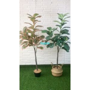 Pohon Hias Tanaman Artificial  Daun Karet Merah Muda / Hijau Tua X3 T140 Latex Cover Pot Purun Belly Dekorasi Cafe Aesthetic