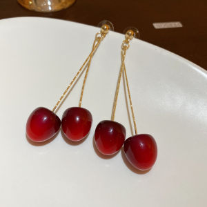 DREJEW | Korean Cherry Sweet Fruit Cherry Earrings for Women Long Trend Simple Drop Earrings Fashion Fairycore Charm Jewelry