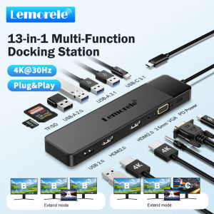 Lemorele | Lemorele 13-in-1 USB C HUB 4K30Hz HDMI USB3.0 PD100W Docking Station RJ45 VGA SDTF USB Splitter for Laptop Macbook Pro Air iPad