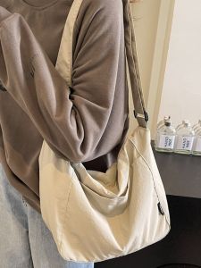 Casual Canvas Shoulder Bag Womens Large Capacity Slant Cross Commuter Bag Simple Design Trendy Style Pure Color Polyester Lining