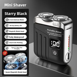 MONLEYTA | Portable Electric Shaver For Men Miniature Double Ring Genuine Product German Design Mini Steel Cannon Gift Idea