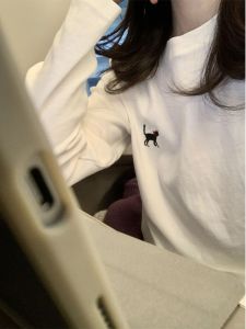 เสื้อยืดคอกลมแขนยาวลายพิมพ์ครึ่งตัวสำหรับผู้หญิง สไตล์ไฮสตรีท แฟชั่นลำลอง เสื้อผ้าทำงานคอตตอน ฤดูใบไม้ร่วง 2024