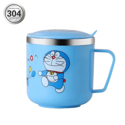Cartoon Kids Water Cup 304 Stainless Steel Anti-fall Cover Mouth Cup Baby Kindergarten Drinking Straight Cup Large Capacity