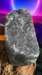 Hốc trứng đá thạch anh tím đen RAinbow Amethyst egg tự nhiên Braxin năng lượng phong thủy 891