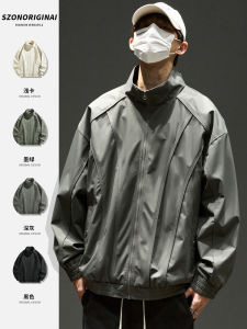 Mens Jacket SZON Spring Autumn Loose Fit Pilot Baseball Style Fleece Lined Stand Collar Windbreaker Outerwear Hiphop