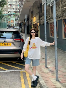 plus Size American Style Long Sleeve Cotton T-Shirt Womens Base Layer Slimming Pure Cotton Top for Autumn Korean Style