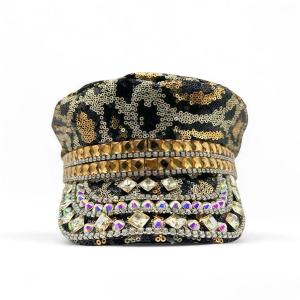 HongLuan Golden Leopard Steampunk Captain Hat Rhinestone for Burning Man Festival Woman Military Accessories & Military Cap