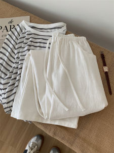 กางเกงขายาวทรงหลวมเอวสูงผ้าลินินสำหรับผู้หญิง กางเกงขายาวทรงหลวมสบาย ๆ ฤดูใบไม้ผลิและฤดูร้อน สไตล์ใหม่