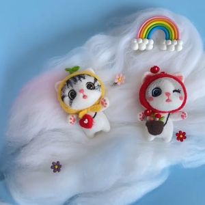 Needle Felt Doll DIY Kit Animal Wool Needle Felting Poke Kerajinan Boneka Kucing Cat Binatang Lucu