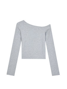 Black Long Sleeve Shoulder Bared T-Shirt Womens Slim Fit Base Layer Hot Girl Inner Wear Commute Style Pure Color Cotton Blend