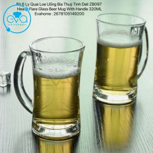 Bộ 6 Ly Quai Loe Uống Bia Thuỷ Tinh Deli ZB097 Heavy Flare Glass Beer Mug With Handle 320ML
