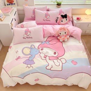 Adorable Pure Cotton Bedding Set for Girls Students Dormitory Cute Cartoon Design Single Piece Quilt Cover Three More Accessories