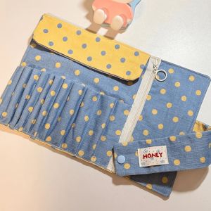 Vintage Chấm Bi Cuộn Lên Hộp Đựng Bút Chì Sử Dụng Kép Di Động Hộp Đựng Cọ Trang Điểm Học Sinh Túi Đựng Bút Du Lịch Văn Phòng Phẩm Túi Bảo Quản Quà Tặng