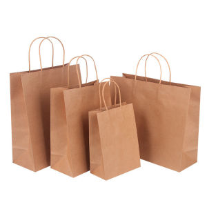 10pcs Kraft Paper Bag with Twist Handle Hand Bag Gift Thickened Bag for Shopping Birthday Gift
