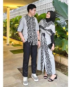 gamis couple tenun - baju couple lebaran- set couple kondangan gamis couple