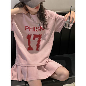 Girls Summer Sportswear Set Short Sleeve Half Skirt Two Piece Suit Trendy Clothes for Big Kids Cotton Polyester Blend