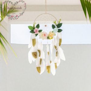 Creative Dream Catcher Net Ins Handmade Dream Catcher Net with Green Plants and Fake Flowers Home Bedroom Bedhead Pendant Home Decorate