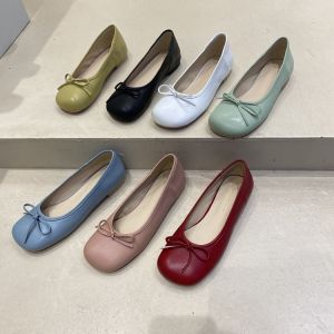 Sweet Low Heel Comfortable round Head Womens Shoes Butterfly Knot Slip-On Fashionable Flat Bottom Leather Casual Shoes