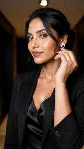 [SG] Midnight Sapphire Stud Earrings | Blue Crystal Geometric Earrings | Elegant Square Statement Studs | Evening & Office Jewellery - ear me out (EMO-74)