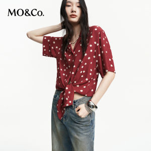 MO&Co. | Red and White Polka Dot Textured Cuban Collar Loose Short Sleeve Shirt